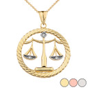 Diamond Scales of Justice Rope Pendant Necklace in Gold (Yellow/Rose/White)