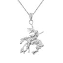 Jockey Horse Racer Pendant Necklace In Sterling Silver