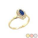 Genuine Sapphire Marquise-Shaped Fancy Engagement/Wedding Solitaire Ring in Gold (Yellow/Rose/White)