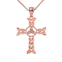 Diamond Trinity Celtic Open Cross Pendant Necklace in Gold (Yellow/Rose/White)