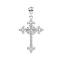 White Gold Diamond Fleur-de-lis Fleury Cross Pendant