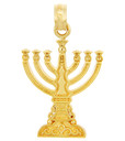 Jewish Gold Pendants - Menorah Yellow Gold Pendant