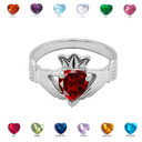 Sterling Silver Birthstone CZ Claddagh Proposal Ring