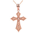 Gold Cross Diamond Pendant Necklace  (Yellow/Rose/White)