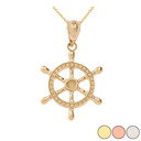 Ship Wheel Pendant Necklace in Gold (Yellow/Rose/White)