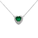 Elegant Sterling Silver Diamond and Personalized (LC) Birthstone Heart Solitaire Necklace