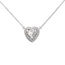 Elegant Sterling Silver Diamond and Personalized (LC) Birthstone Heart Solitaire Necklace