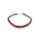 Rhodium-Plated Sterling Silver Genuine Garnet Fancy Tennis Bracelet