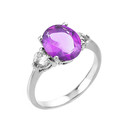 Sterling Silver Genuine Amethyst and White Topaz Gemstone Engagement Ring