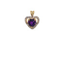 Solitaire Amethyst and Diamond Heart Charm Pendant Necklace in Gold (Yellow/Rose/White)