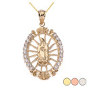 Our Lady of Guadalupe CZ Pendant Necklace in Gold (Yellow/Rose/White)