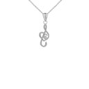 Dainty Diamond Treble Clef Heart Music Note Pendant Necklace in Sterling Silver