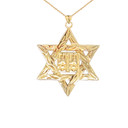 Detailed Star of David (Hebrew) Ten Commandment Book Pendant Necklace in Gold (Yellow/Rose/White) (Small)