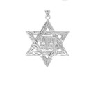 Detailed Star of David (Hebrew) Ten Commandment Book Pendant Necklace in Sterling Silver (Small)