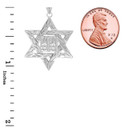 Detailed Star of David (Hebrew) Ten Commandment Book Pendant Necklace in Sterling Silver (Small)