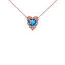 Halo Diamond Heart-Shaped Personalized Genuine Birthstone and Necklace in Rose Gold