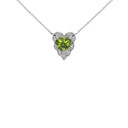Halo Diamond Heart-Shaped Personalized Genuine Birthstone and Necklace in White Gold