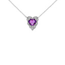 Halo Diamond Heart-Shaped Personalized Genuine Birthstone and Necklace in Sterling Silver