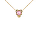 Halo Diamond Heart-Shaped Personalized (LC) Birthstone and Necklace in Yellow Gold