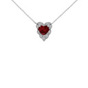 Halo Diamond Heart-Shaped Personalized (LC) Birthstone and Necklace in White Gold