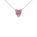 Halo Diamond Heart-Shaped Personalized (LC) Birthstone and Necklace in White Gold