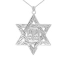 Detailed Star of David (Hebrew) Ten Commandment Book Pendant Necklace in Gold (Yellow/Rose/White) (Large)