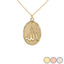 Sparkle-Cut Allah Oval Pendant Necklace in Gold (Yellow/Rose/White)