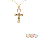 Ankh Cross Charm Pendant Necklace in Gold (Yellow/Rose/White) (Small)
