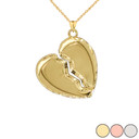 Sparkle-Cut Edged Broken Heart Pendant Necklace in Gold (Yellow/Rose/White)