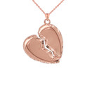 Sparkle-Cut Edged Broken Heart Pendant Necklace in Gold (Yellow/Rose/White)