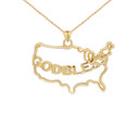 "GOD BLESS" America Outline Pendant Necklace in Gold (Yellow/Rose/White)