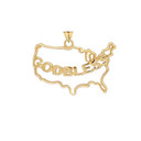 "GOD BLESS" America Outline Pendant Necklace in Gold (Yellow/Rose/White)