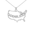 "GOD BLESS" America Outline Pendant Necklace in Sterling Silver