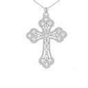 Milgrain Designer Cross Pendant Necklace in Sterling Silver