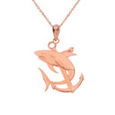 Rose Gold Anchor Shark Pendant Necklace