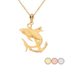 Gold Anchor Shark Pendant Necklace