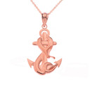 Rose Gold Nautical Anchor Serpent Snake Pendant Necklace