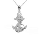 White Gold Nautical Anchor Serpent Snake Pendant Necklace