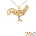 Diamond Rooster Animal Charm Pendant Necklace in Gold (Yellow/Rose/White)