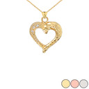 3-Stone Diamond Sparkle-Cut Open Heart Pendant Necklace in Gold (Yellow/Rose/White)