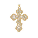 Russian Orthodox Designer Cross Pendant Necklace in Gold (Yellow/Rose/White)