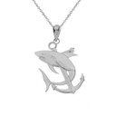 .925 Sterling Silver Anchor Shark Pendant Necklace