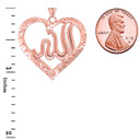 Sparkle-cut Allah Open Heart Pendant Necklace in Gold (Yellow/Rose/White)