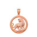 Tiger Round Pendant Necklace in Solid Gold (Yellow/Rose/White)