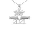 Class of 2021 Graduation Diploma & Cap Pendant Necklace in Sterling Silver