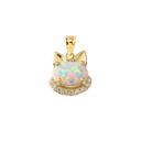 Simulated Opal kitty Pendant Necklace in Gold (Yellow/Rose/White)