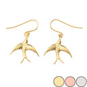 Solid-Yellow-Gold-Swallow-Tailed-Kite-Bird-Fish-hook-Earrings