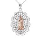 Two Tone Our Lady of Guadalupe Pendant Necklace in Gold (Yellow/Rose/White) (S/M/L)