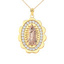 Two Tone Our Lady of Guadalupe Pendant Necklace in Gold (Yellow/Rose/White) (S/M/L)