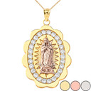 Two Tone Our Lady of Guadalupe Pendant Necklace in Gold (Yellow/Rose/White) (S/M/L)